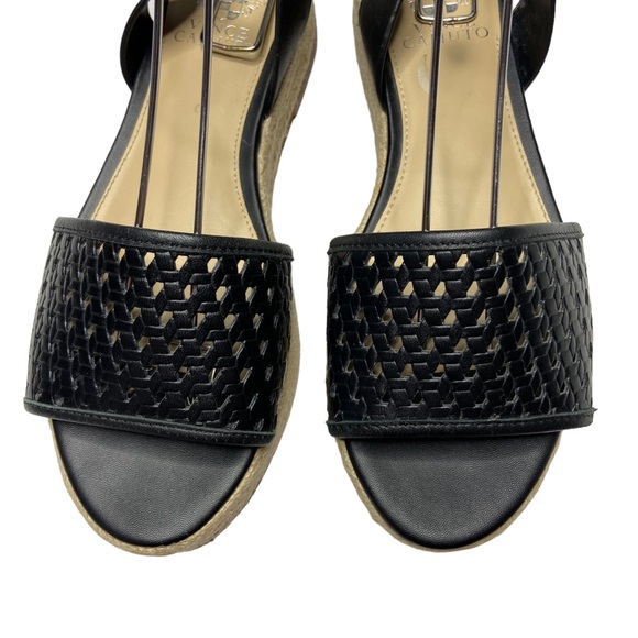 VINCE CAMUTO Kovya Leather Sandals Laser Cutout Espadrille Black Womens 8M - Picture 3 of 9